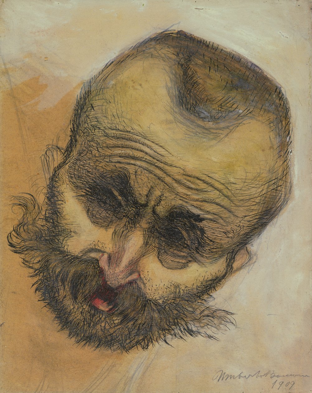 Head Study, 1909 (kynän ja musteen pesu) tekijältä Umberto Boccioni