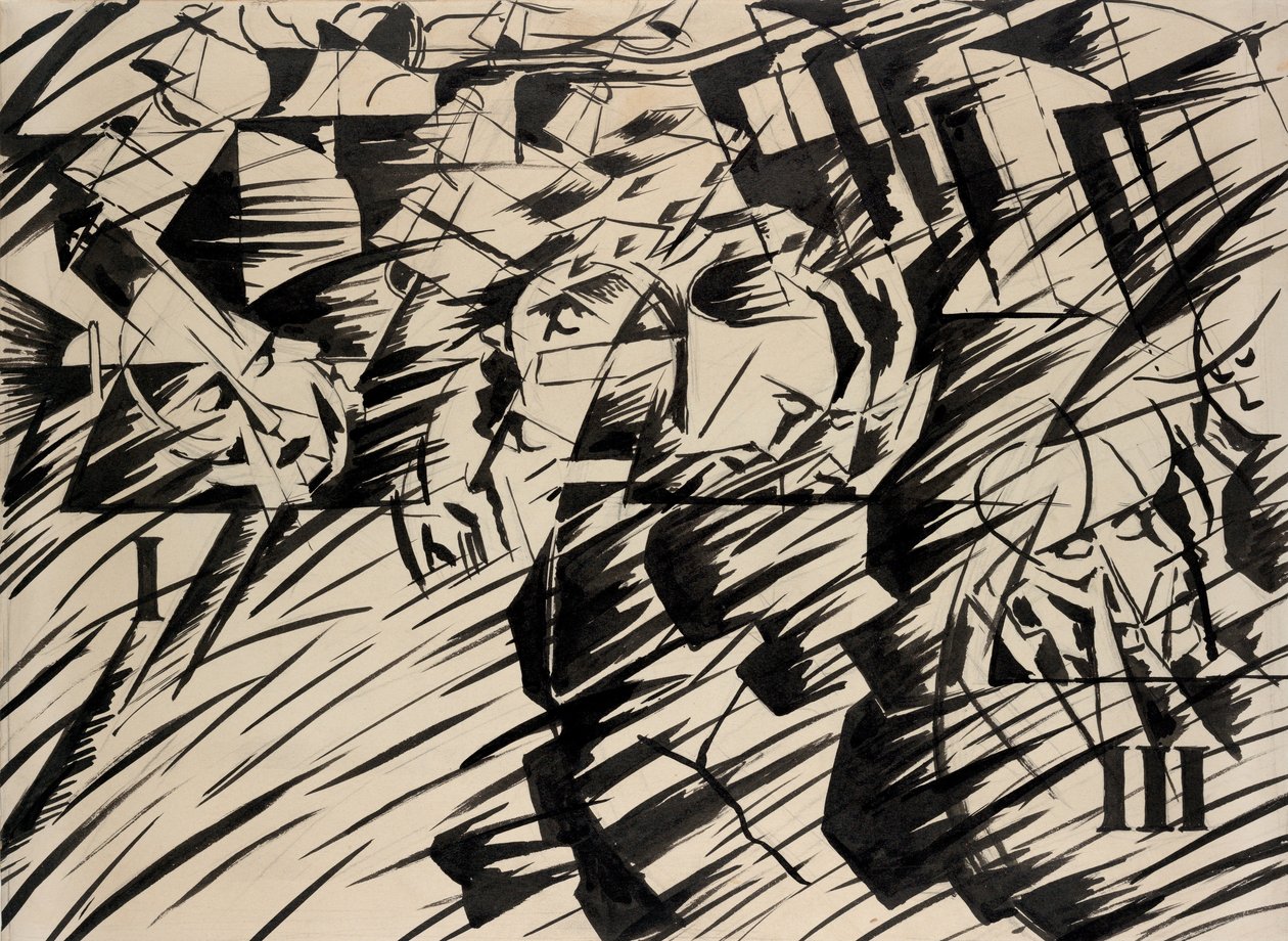 Mielentilat: 1912 (tussi paperille). tekijältä Umberto Boccioni