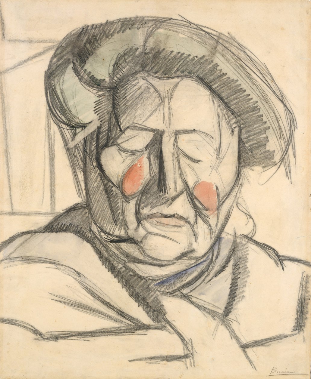 Taiteilijaäiti, 1915 (grafiitti- ja akvarellivedos paperille) tekijältä Umberto Boccioni
