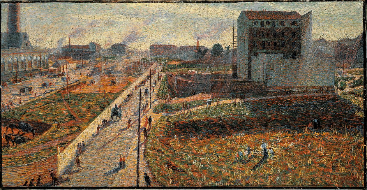 Porta Romanan tehtaat Milanossa (Öljy kankaalle tekijältä Umberto Boccioni