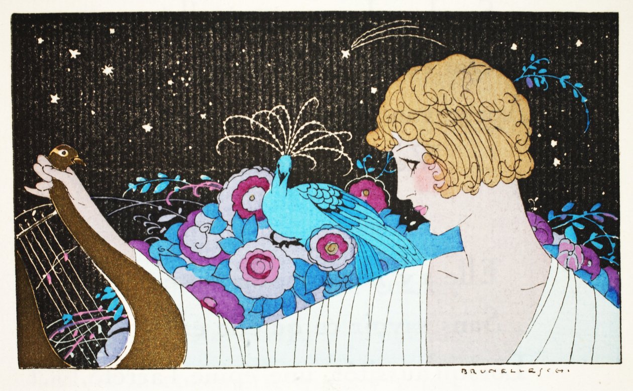 Mademoiselle P..de Courcylle (stensiiliprintti) tekijältä Umberto Brunelleschi