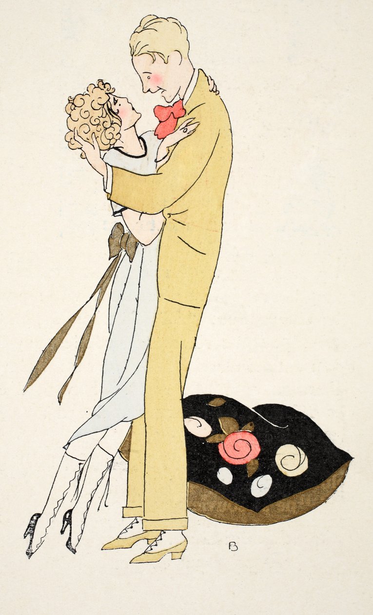 Rakastava syleily (pochoir print) tekijältä Umberto Brunelleschi