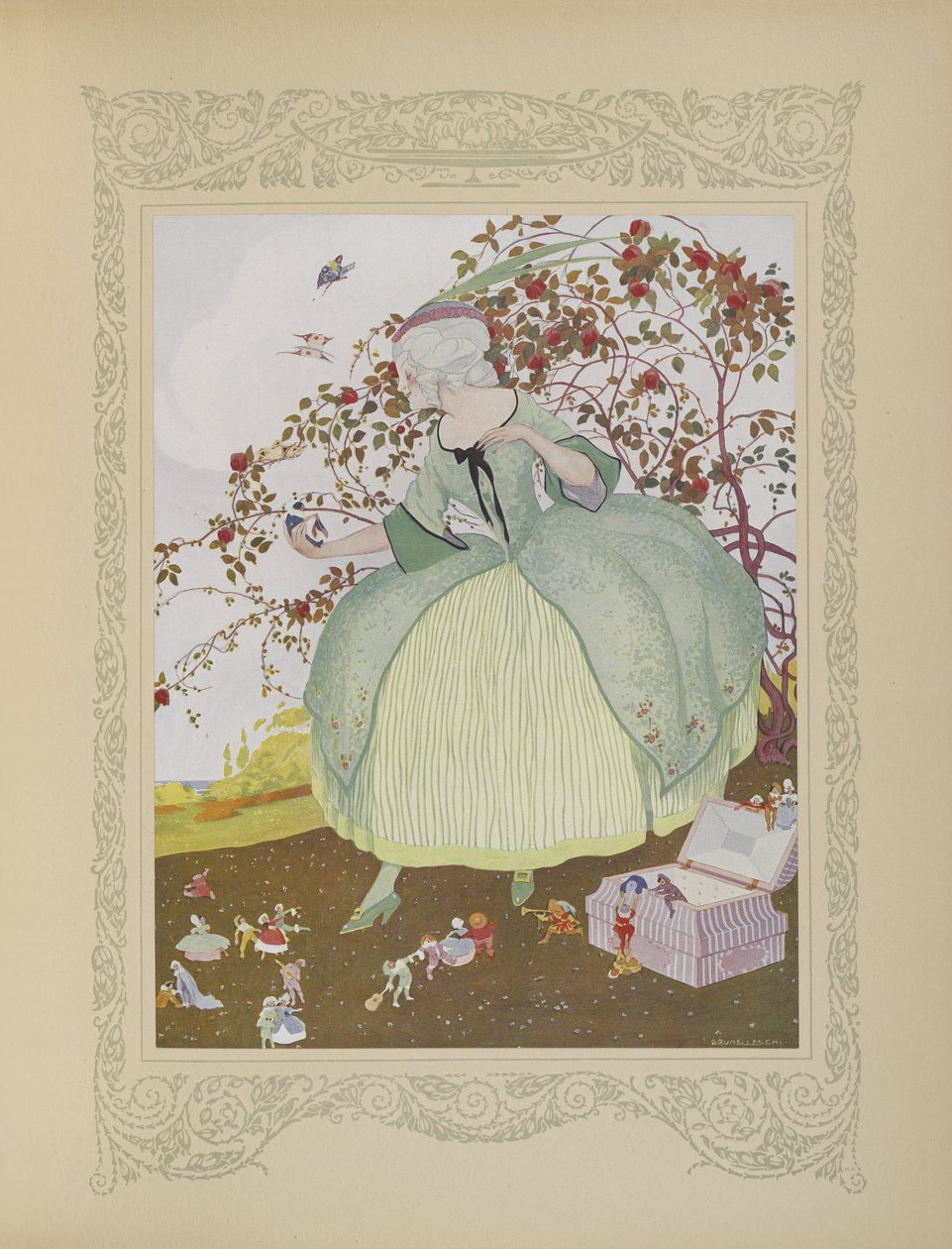 Gracieuse sai aluksi iloa nähdessään näin poikkeuksellisen asian, kuvituksen "Contes du Temps Jadisista" tai "Tales from Times Past", s. 78 tekijältä Umberto Brunelleschi