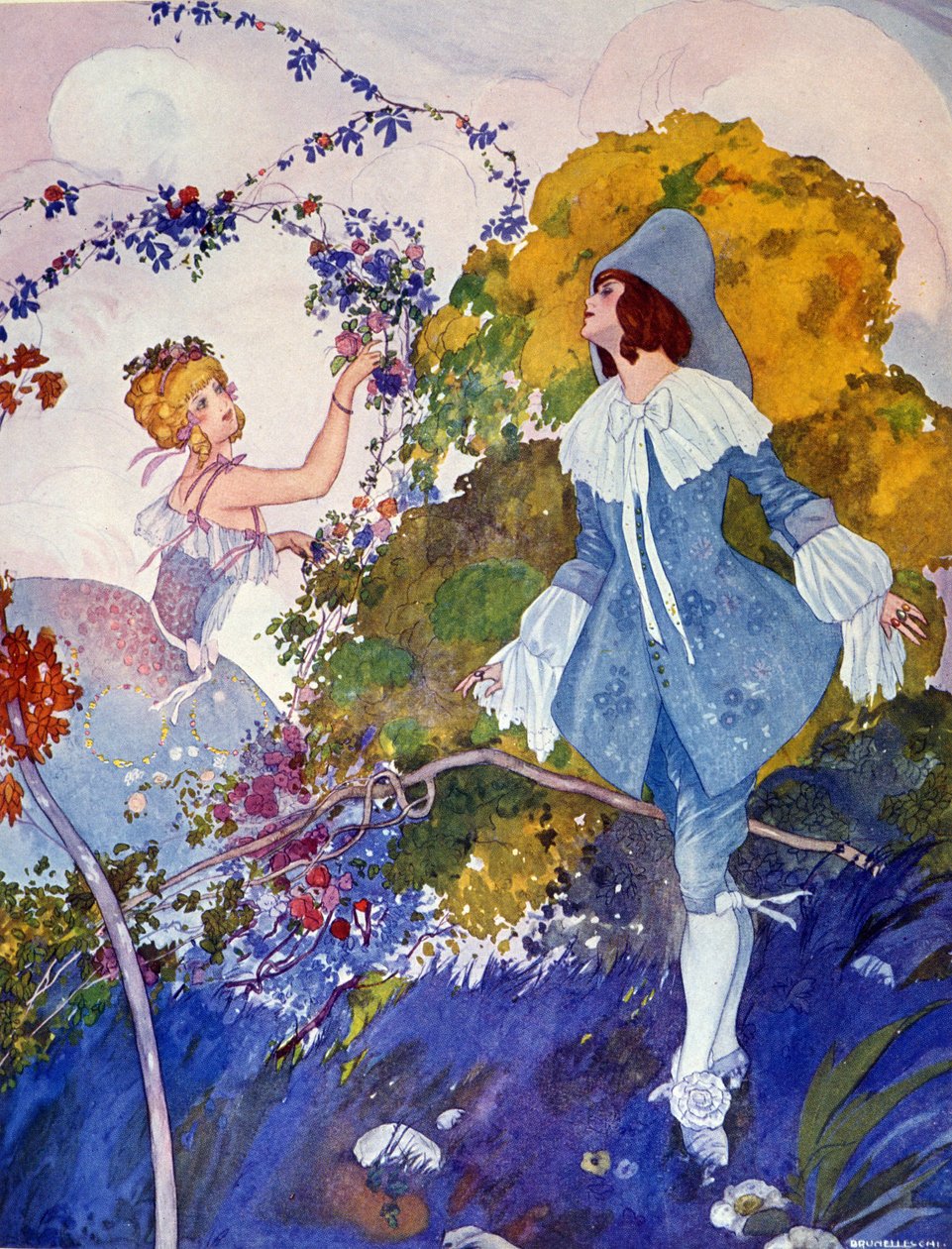 Umberto Brunelleschin (1879-1949) kuvitus Prinssi hurmaava ja tyttö 1900-luku tekijältä Umberto Brunelleschi