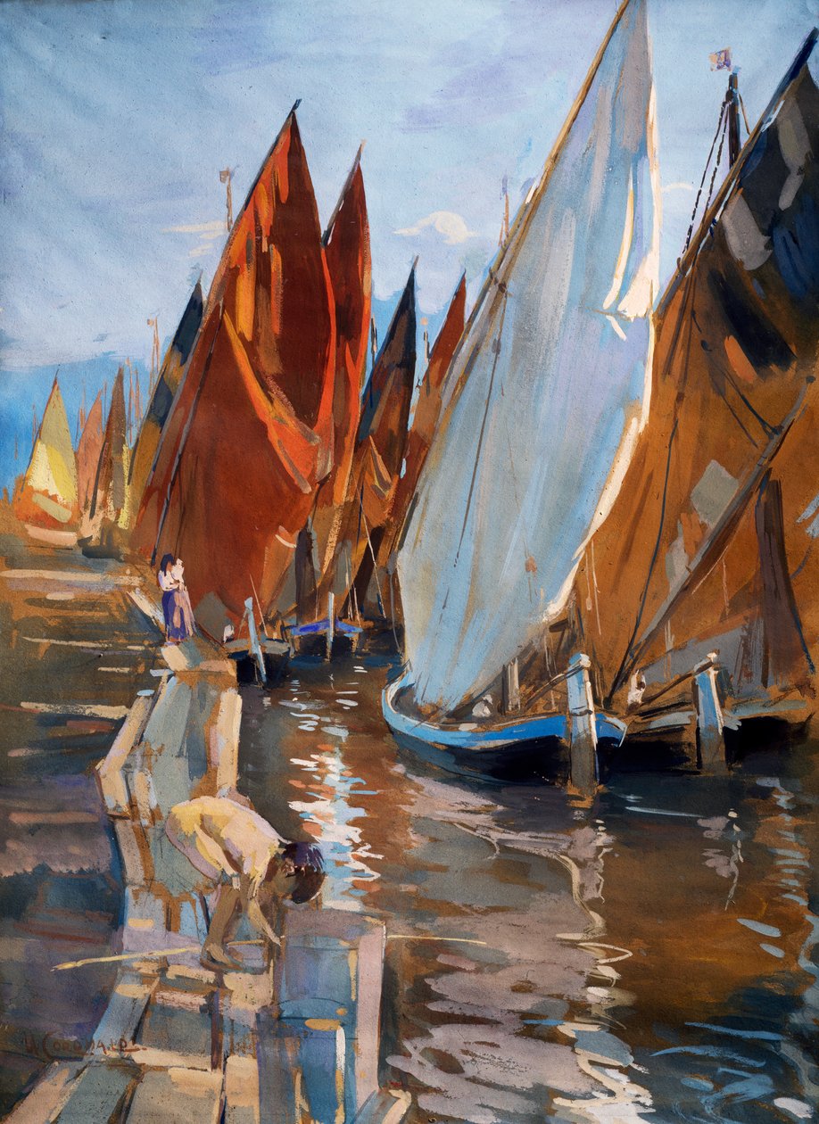 Adrianmeren purjeveneet, Umberto Coromaldi (1870-1948). Italia, 1900-luku. tekijältä Umberto Coromaldi