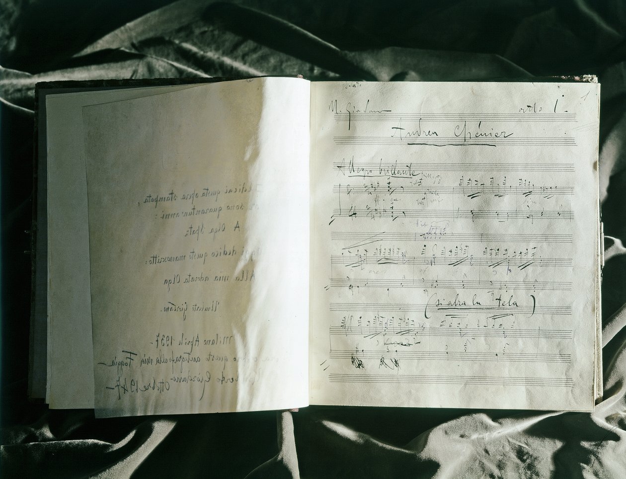 Umberto Menottin "Andrea Chenier" ensimmäinen sivu Maria Giordano (tuloste) tekijältä Umberto Giordano