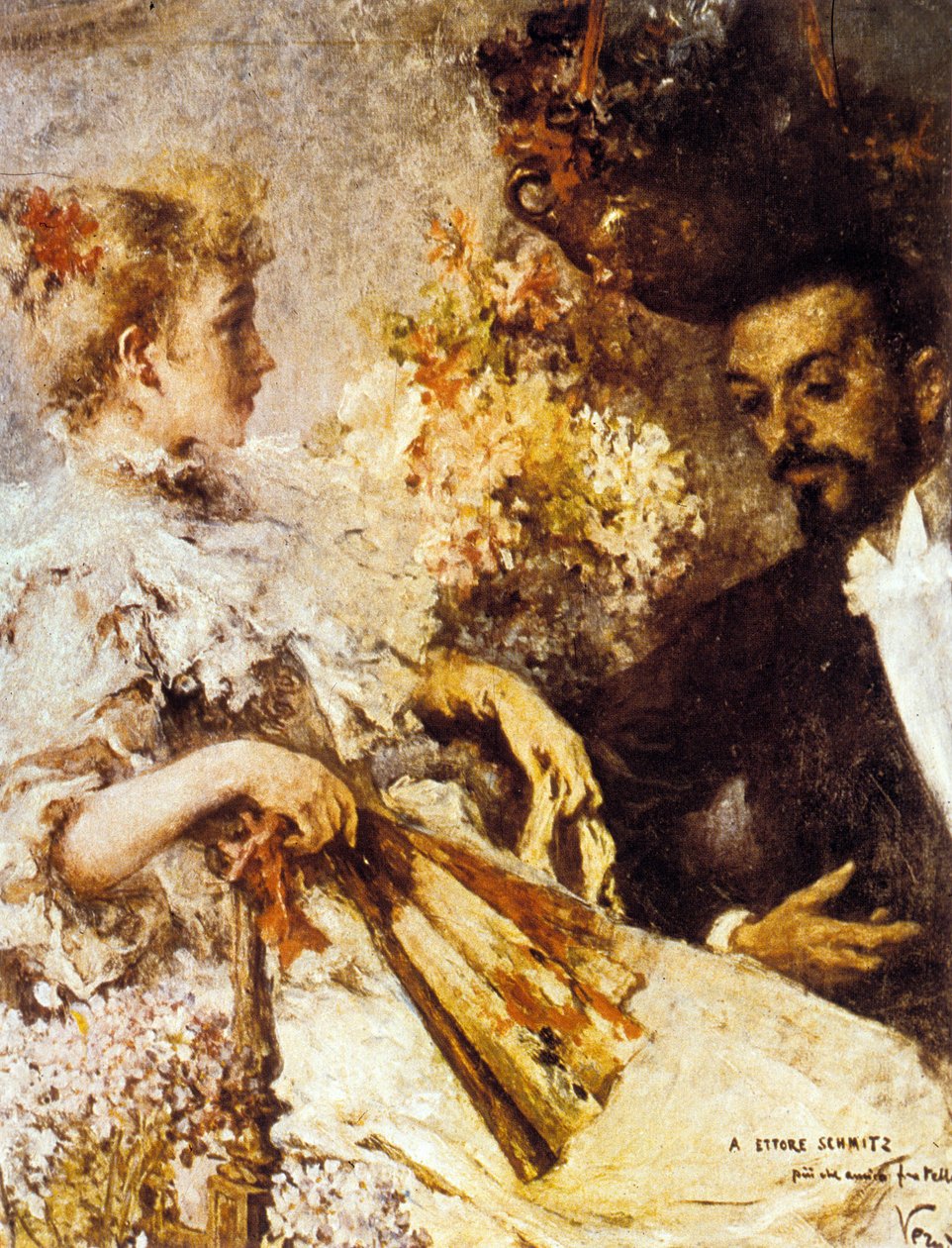 Italo Svevo (1861-1928) sisarensa kanssa (huile kankaalle) tekijältä Umberto Veruda