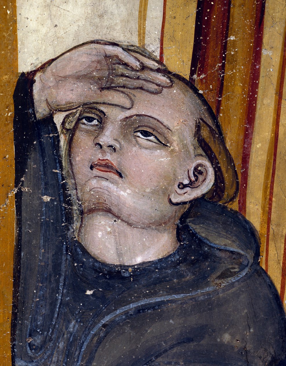 Munkki katselee taivasta. Yksityiskohta Pyhän Benedict of Nursielaisen ja hänen sisarensa Ste Scholasticin viimeisestä tapaamisesta 6.2.547, muutama päivä ennen nunnan kuolemaa - Fresco tekijältä Umbrian School
