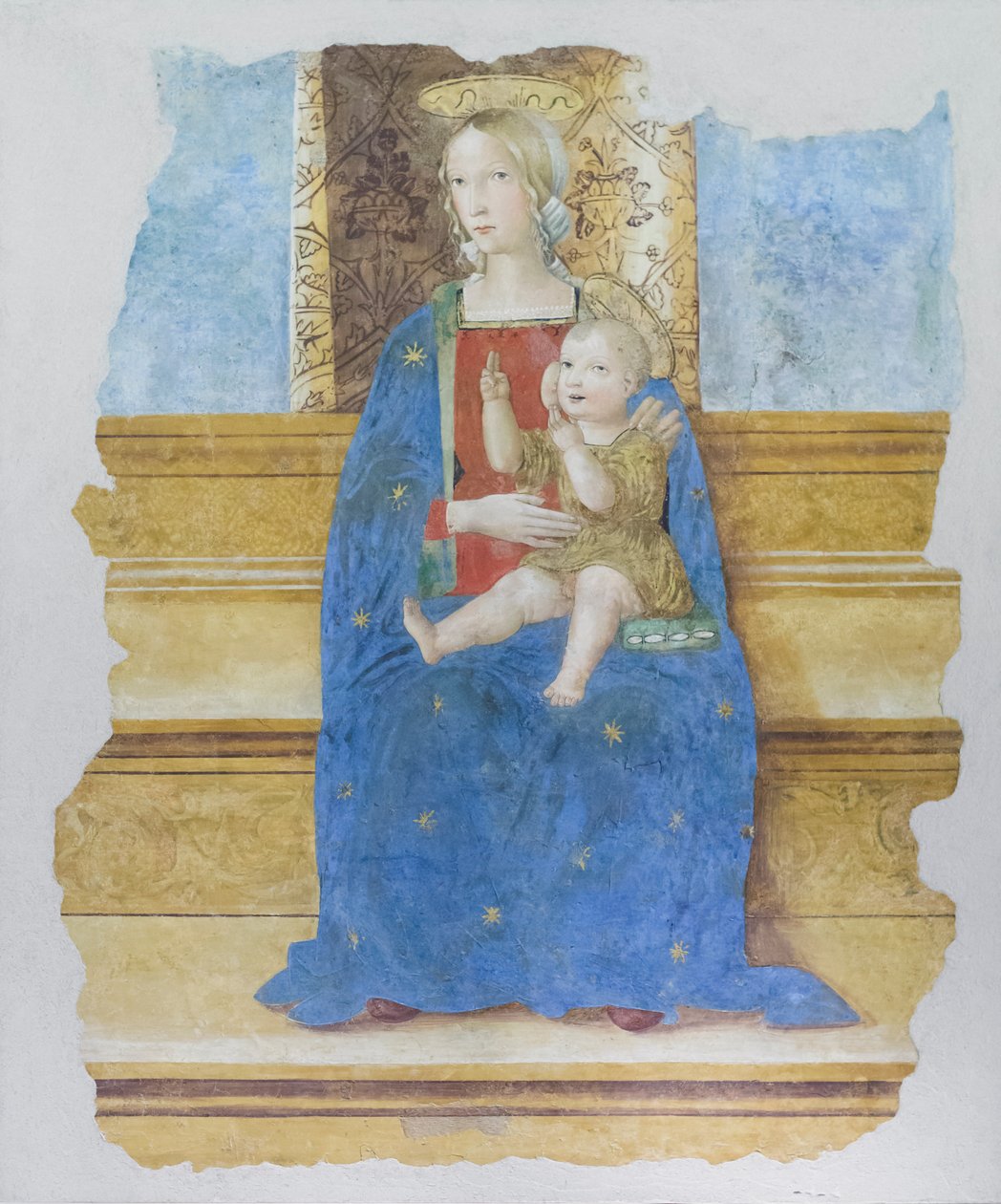 Hoitava Madonna, 1500-luvun alku, Baldo de Sarofini da Perugia  (puulle siirretty fresko) tekijältä Umbrian School