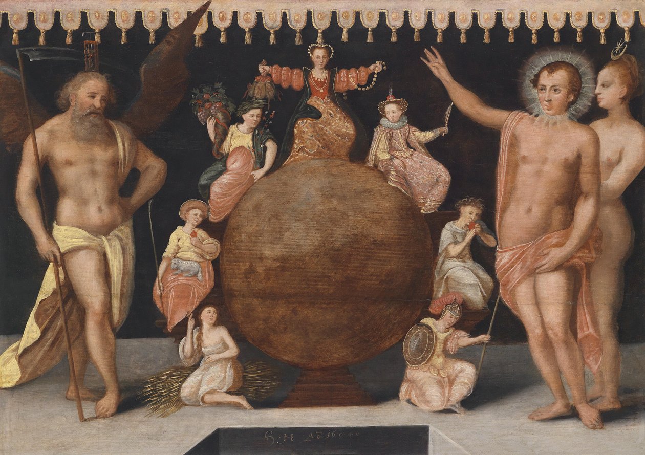 Allegorie des Kampfes zwischen Tugenden und Lastern in der Welt, möglicherweise das erste Bild aus einer Serie von Darstellungen der Tugenden und Laster, tekijältä Unbekannt Unbekannt