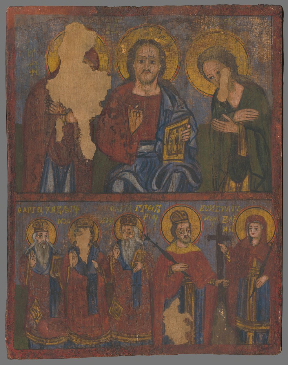 Deesis so sv.Charlampím, sv. Jánom Zlatoústym, sv. Gregorom Nazianskym, sv. Konštantínom ja Helenou tekijältä Unbekannt Unbekannt
