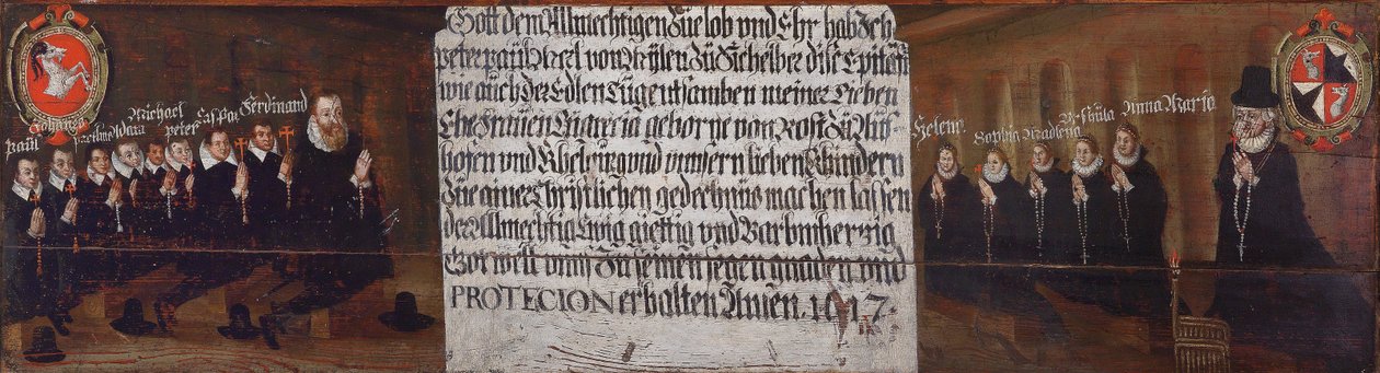 Epitaph des Peter Paul von Mörl von Pfalzen zu Mühlen und Sichelburg, seinät Ehefrau Margret von Rost zu Aufhofen und Kehlburg und ihrer Kinder tekijältä Unbekannt Unbekannt