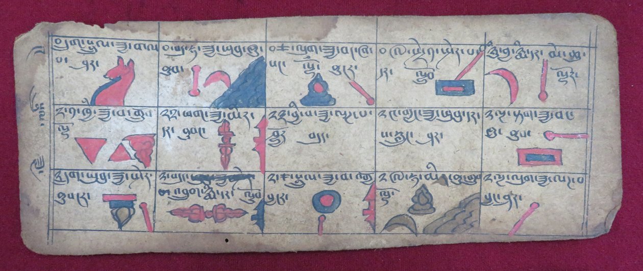 Ersu-astrologinen almanakka puolen kuukauden ajalle, Ersu Shaba -kuvauksin ja tiibetinkielisin selityksin. tekijältä Unbekannt Unbekannt