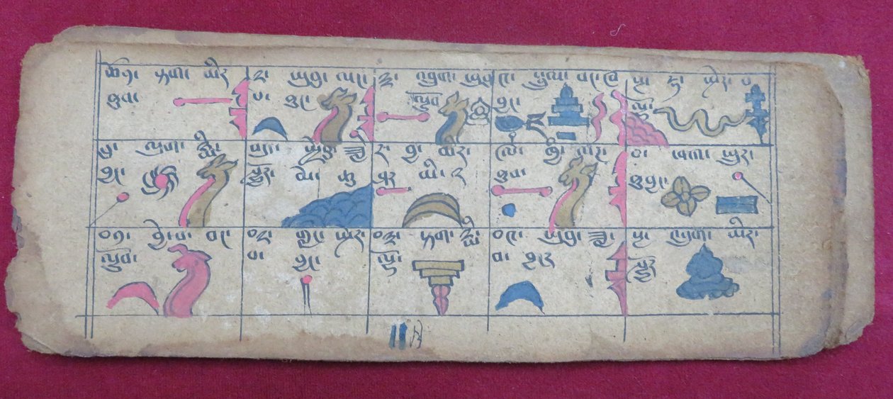 Ersu astrologinen almanakka 11. kuukauden puolikkaalle, Ersu Shaba -kuvauksin ja tiibetinkielisin selityksin. tekijältä Unbekannt Unbekannt