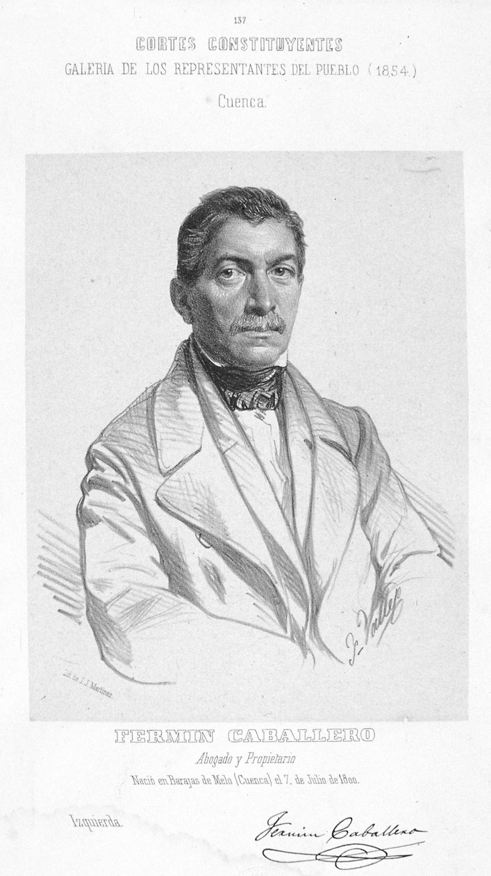 Grabado en blanco y negro del geógrafo, periodista, escritor, político y orador español Fermín Caballero (1800-1876) tekijältä Unbekannt Unbekannt