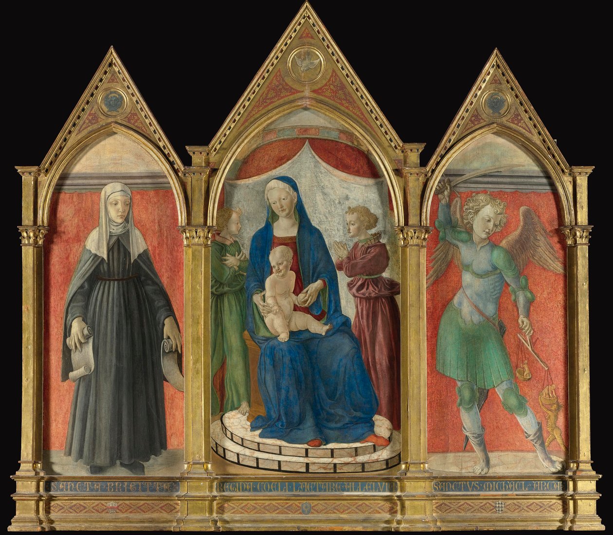Maestro di Pratovecchio, trittico con Maestà, Santa Brigida ja san Michele tekijältä Unbekannt Unbekannt