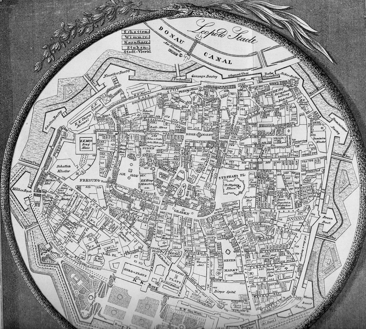 Plan der Wiener Inneren Stadt, Stand vor 1854 tekijältä Unbekannt Unbekannt