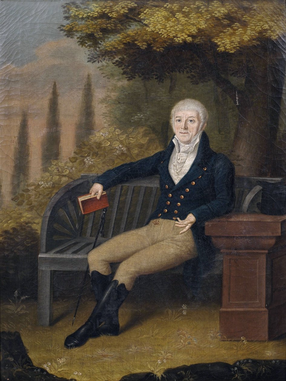 Portrait des Ulmer Buchhändlers Christian Gottlob Ebner (1755-1821) auf einer Parkbank tekijältä Unbekannt Unbekannt