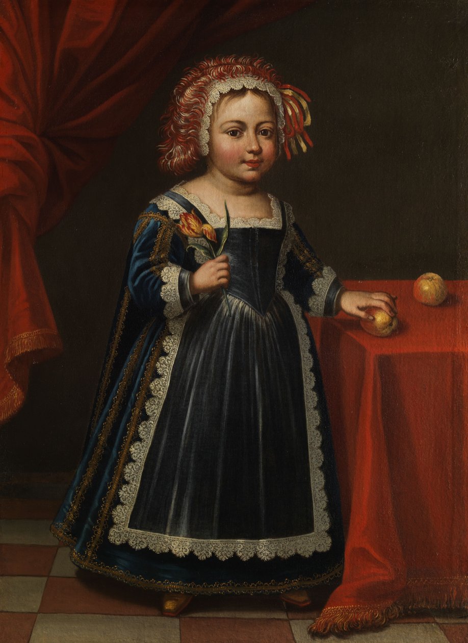 Portrait eines Kinds mit Tulpe und Apfel. tekijältä Unbekannt Unbekannt