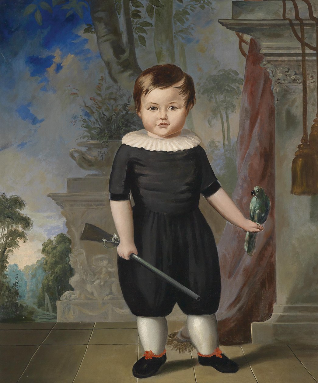 Portrait eines Knaben mit Gewehr und Vogel tekijältä Unbekannt Unbekannt