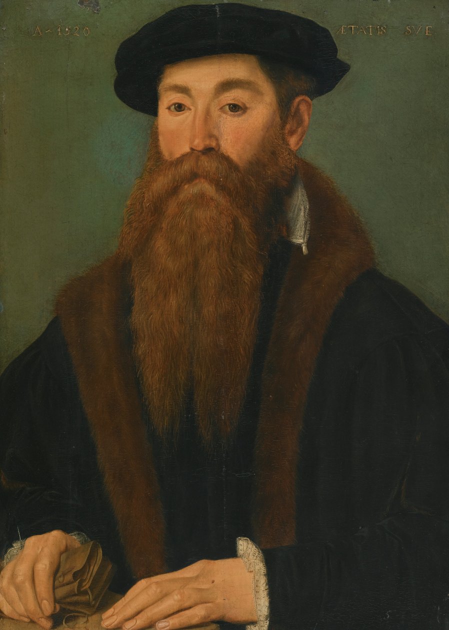 Portret van een bebaarde Heer ja een paar handschoenen tekijältä Unbekannt Unbekannt