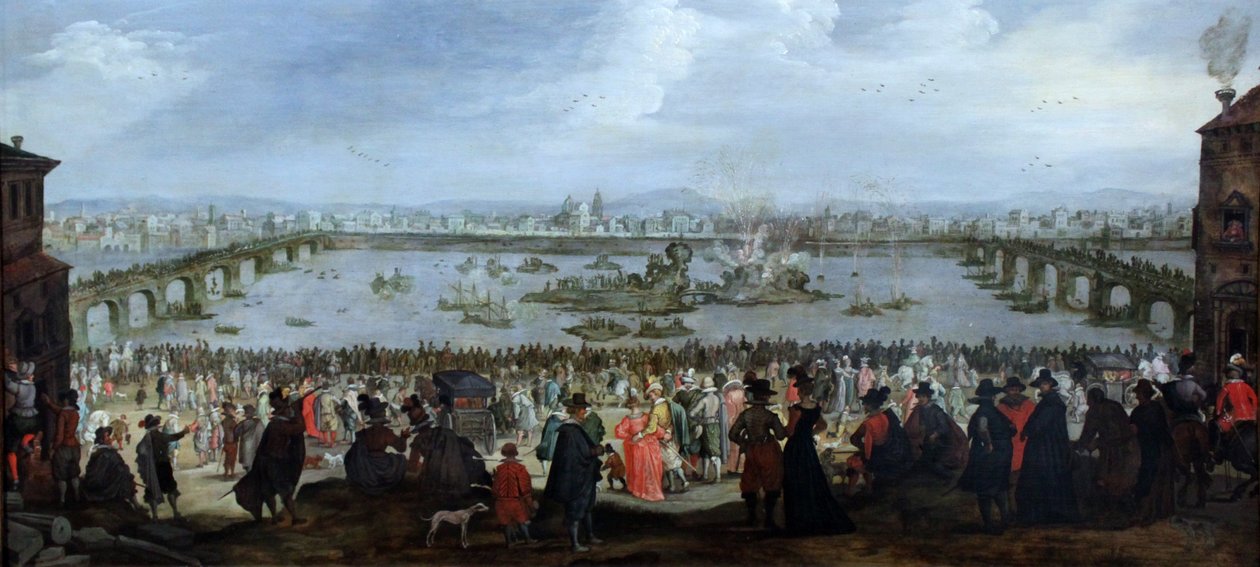 Pilkkitaistelu Weaverin ja Dyerin kiltojen välillä Arnossa Firenzessä 25. heinäkuuta 1619 tekijältä Unbekannt Unbekannt