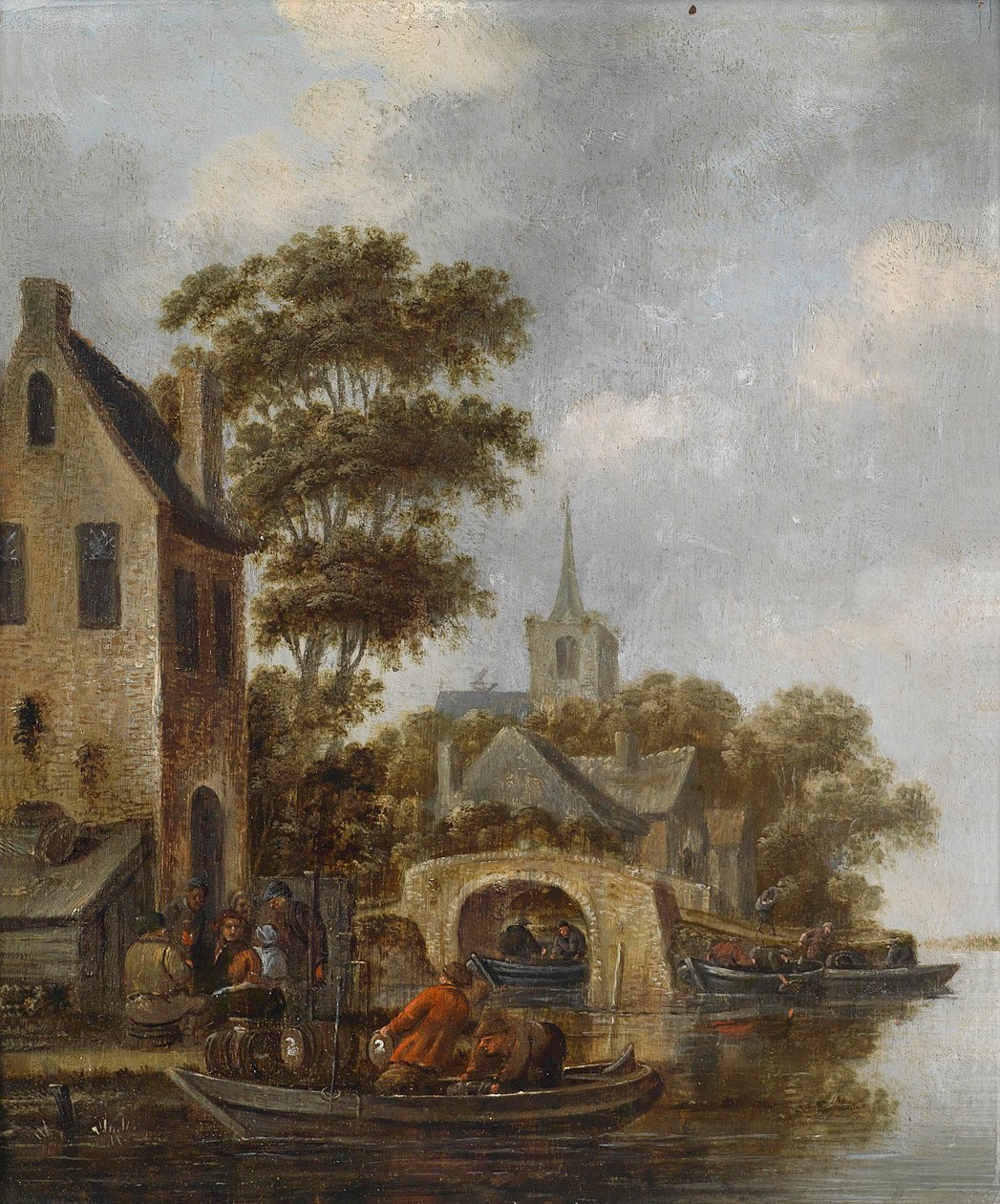 Flusslandschaft mit einem Fährboot tekijältä Unbekannt Unbekannt