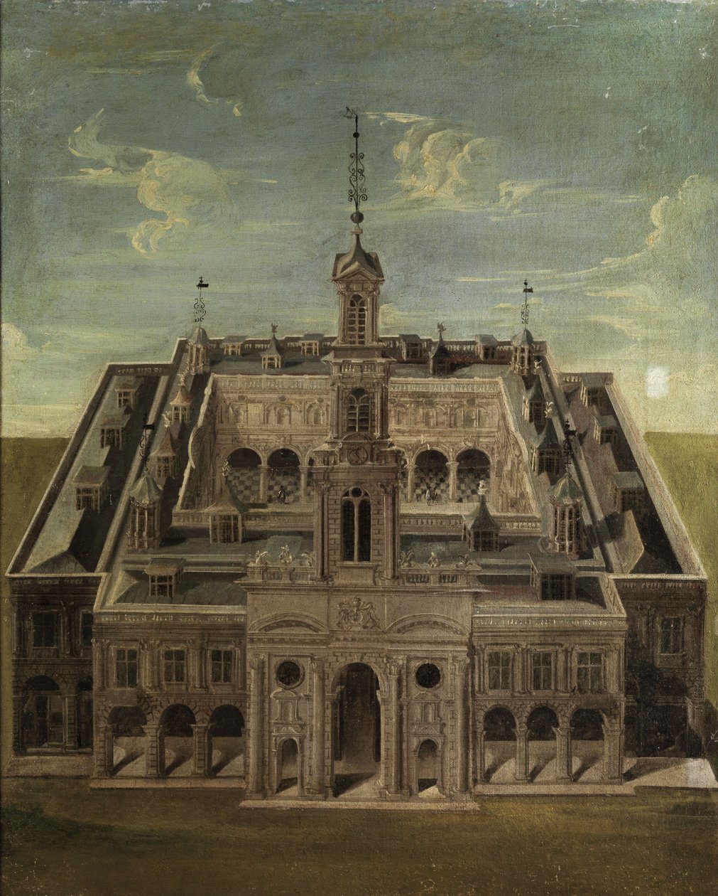Schloss aus der Vogelperspektive. Architekturmaler des 17. Jahrhunderts tekijältä Unbekannt Unbekannt