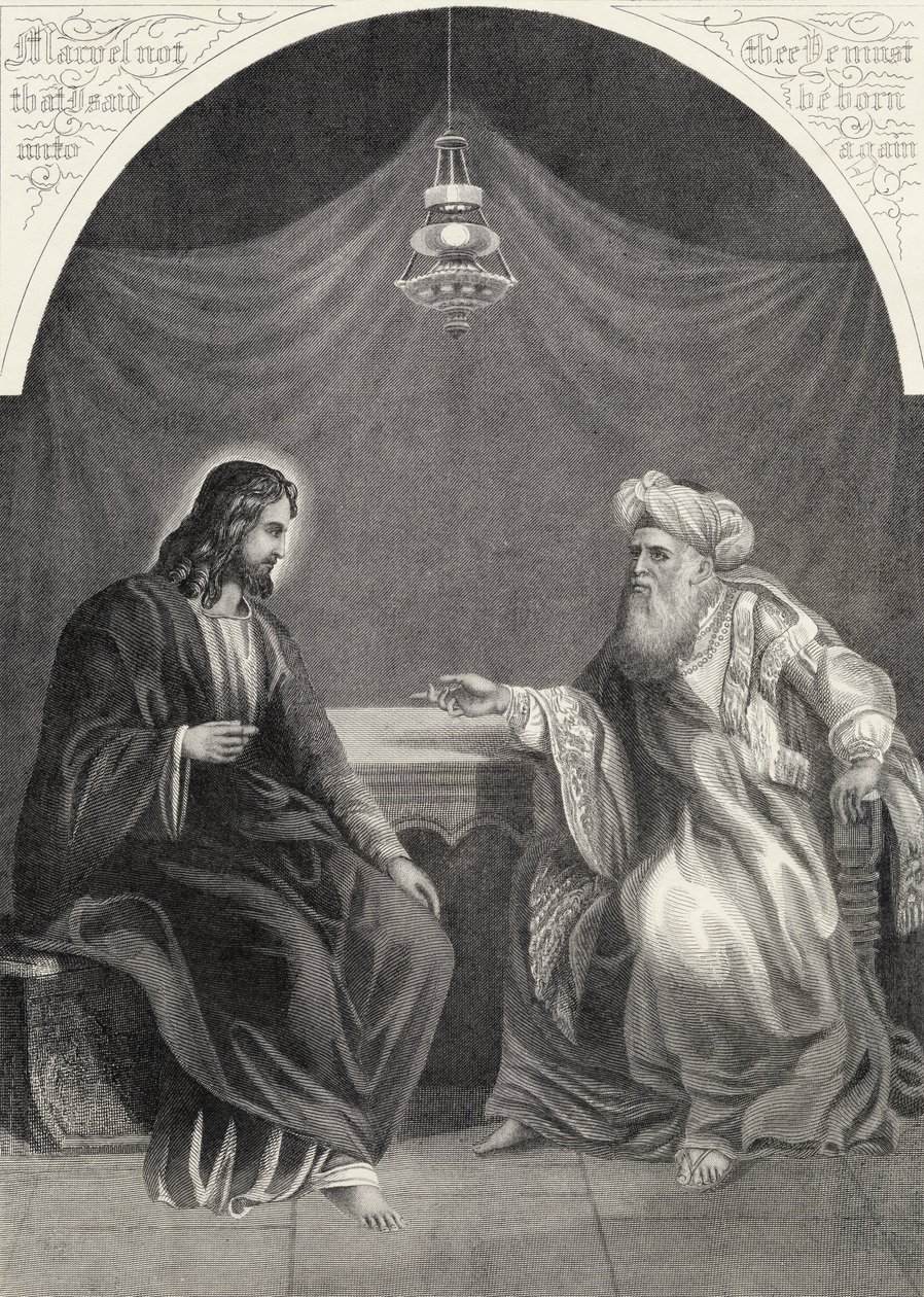 Kristus ja Nikodemus, S. Allenin kaivertama, National Illustrated Family Biblesta, julkaistu noin 1870 tekijältä Unbekannt Unbekannt