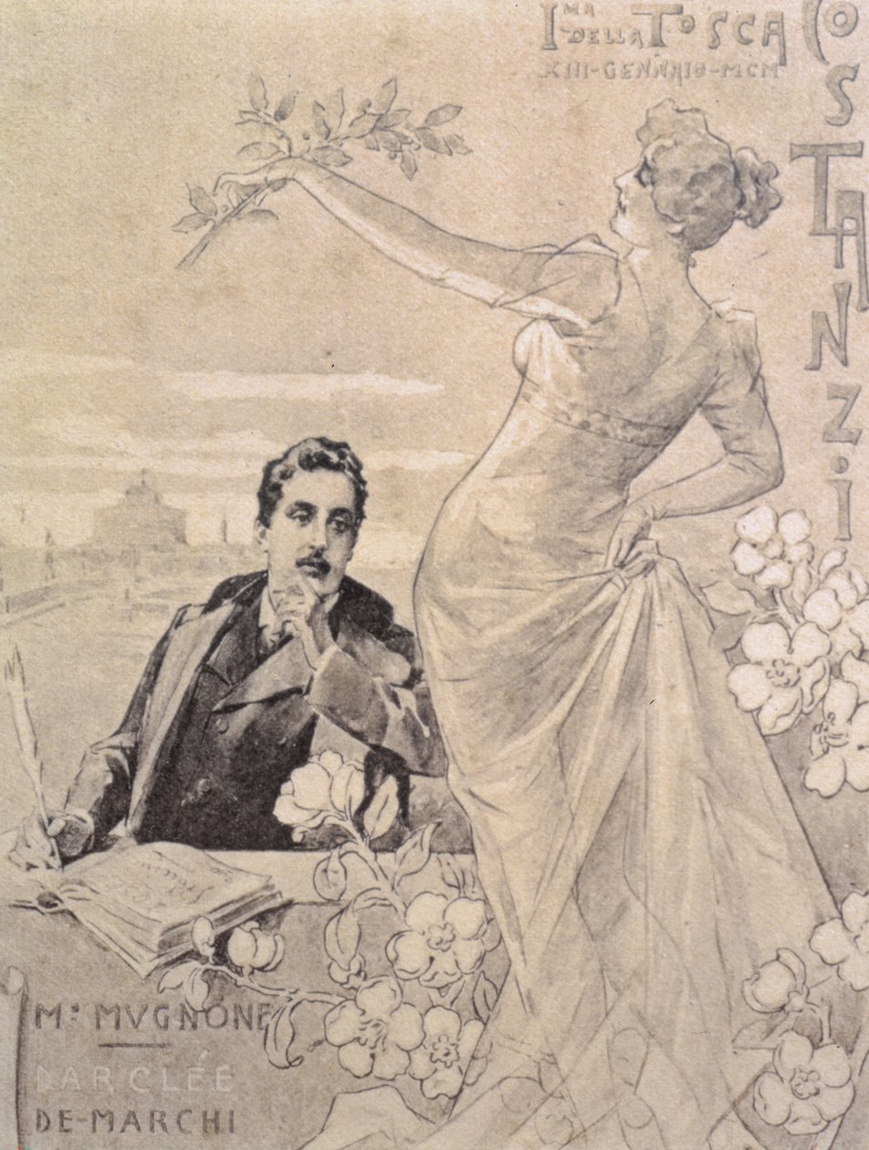 Giacomo Puccinin (1858-1924) muistopostikortti oopperan "Tosca" ensiesittelystä 1900 tekijältä Unbekannt Unbekannt