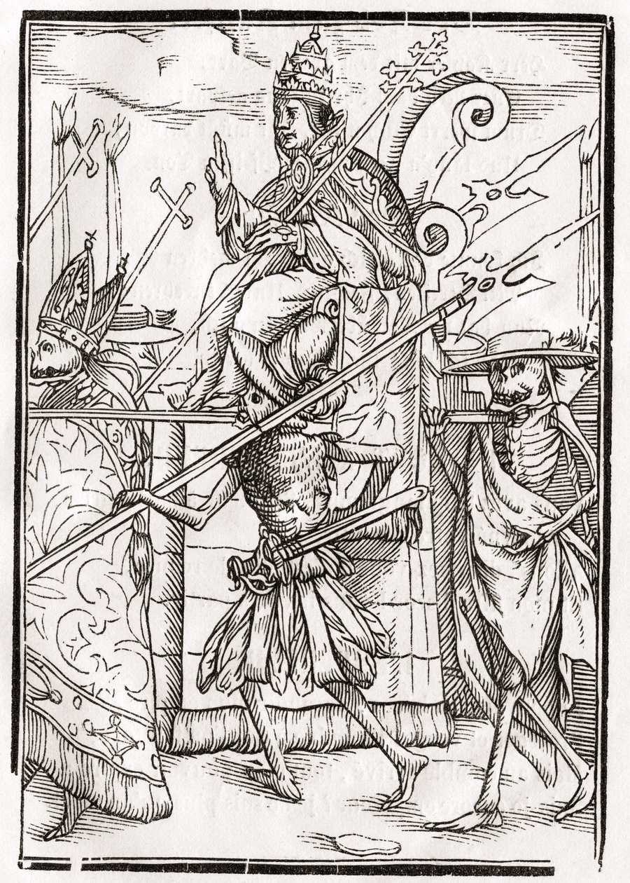 Kuolema tulee paaville, kaiverrus Georg Scharffenberg, "Der Todten Tanz", julkaistu Basel, 1843 tekijältä Unbekannt Unbekannt