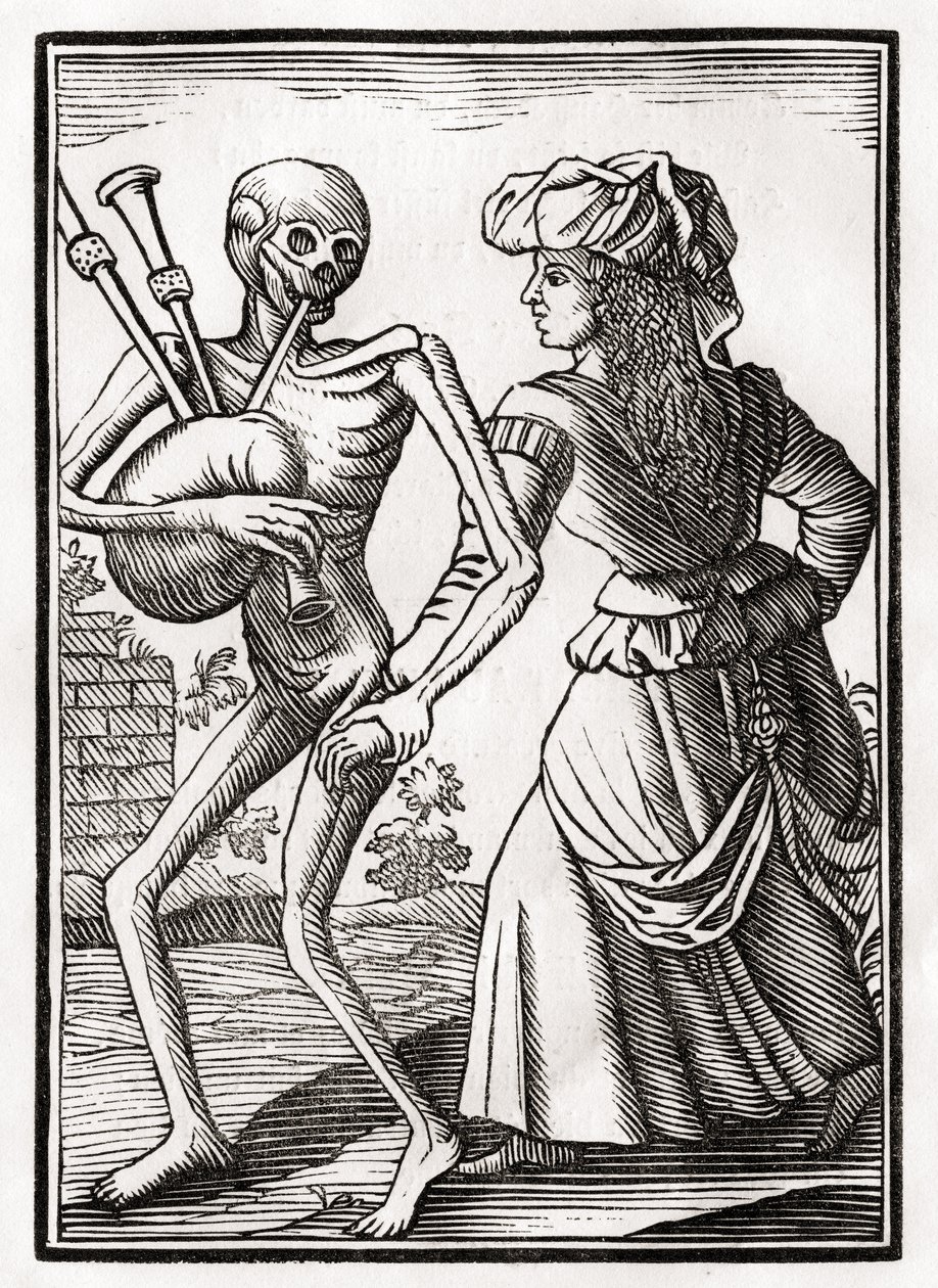 Kuolema tulee epäuskoiselle naiselle, "Der Todten Tanz", julkaistu Basel, 1843 tekijältä Unbekannt Unbekannt