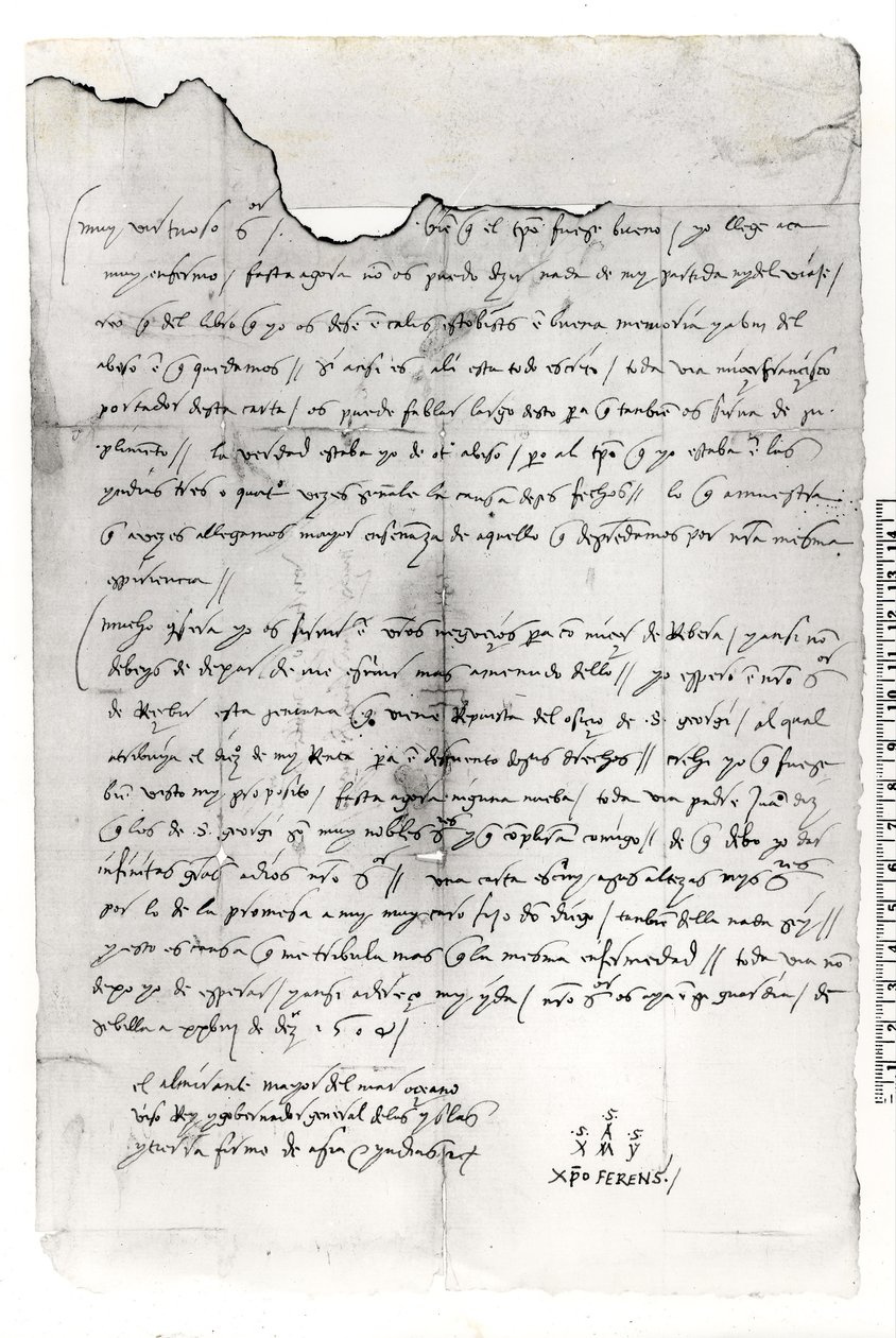 Kristoffer Kolumbuksen (1451-1506) kirjoittaman kirjeen katkelma tekijältä Unbekannt Unbekannt