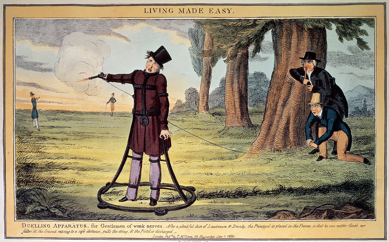 Living Made Easy; kaksintaistelulaite heikkohermoisille herroille, paina J. Netherclift ja julkaisi T. McLean, 1830 (painettu) tekijältä Unbekannt Unbekannt