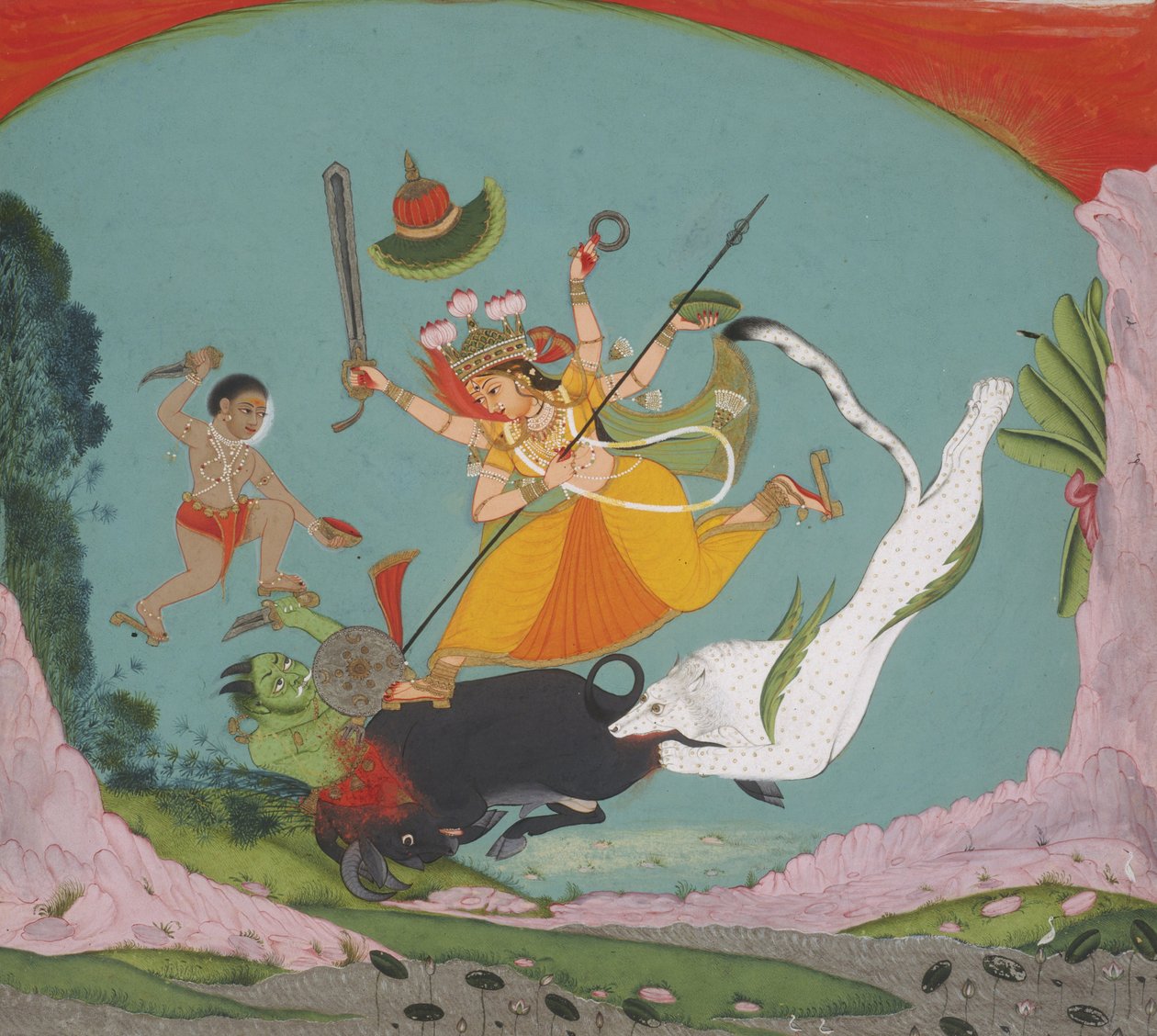 Tekijä tuntematon, Intia - Suuri jumalatar Durga tappaa puhvelidemonin (Mahishasuramardini) tekijältä Unbekannt Unbekannt