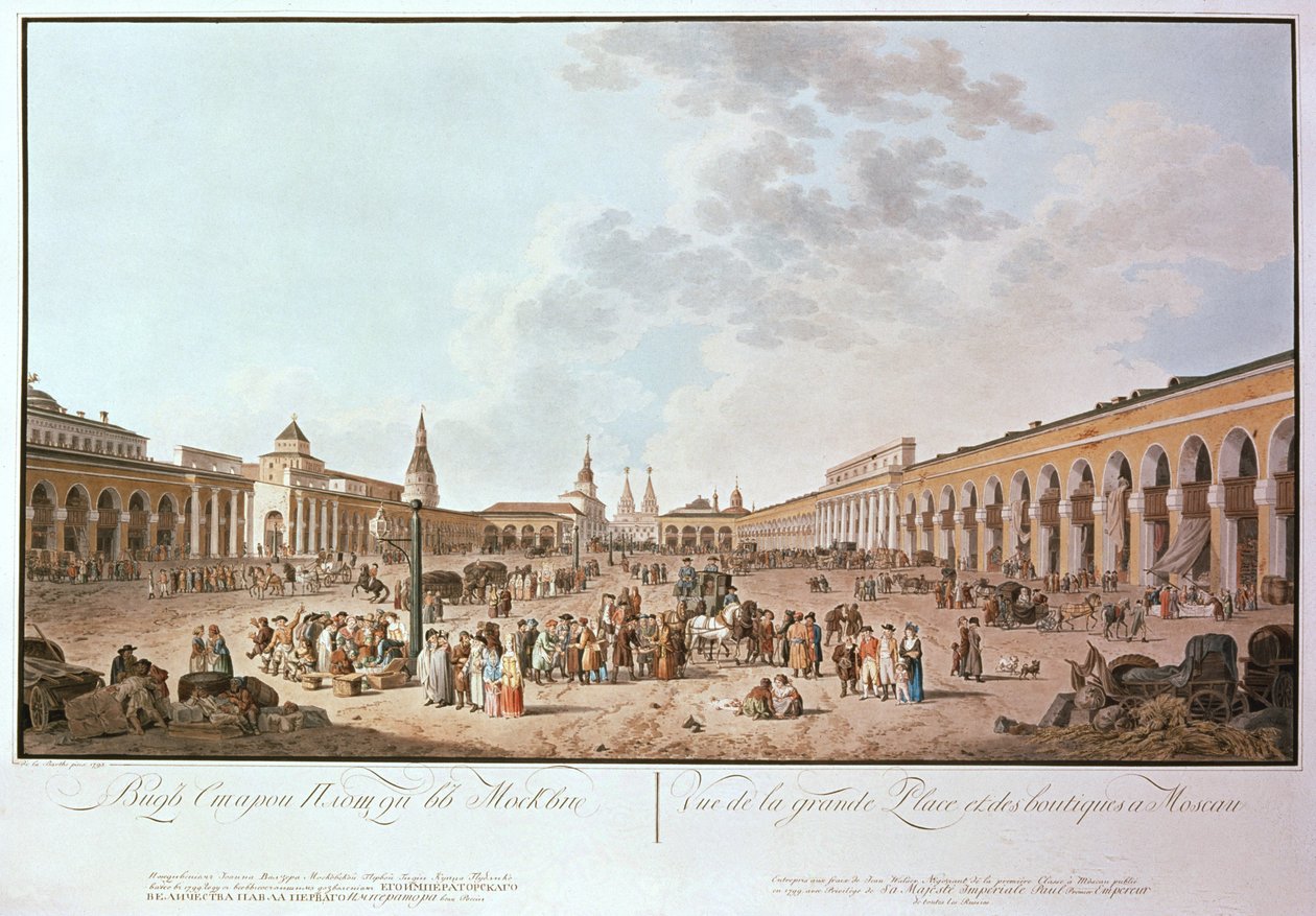 Moskova: de la Berthen näkymä Suurelle aukiolle, 1799 (tulostus) tekijältä Unbekannt Unbekannt