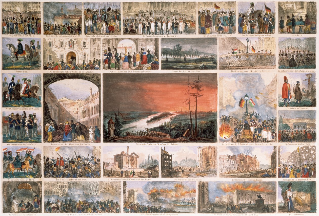 Wienin vallankumous: Prinssi Alfred Windischgratz pakottaa Wienin antautumaan kolmannen kapinan jälkeen 6. lokakuuta 1848 tekijältä Unbekannt Unbekannt