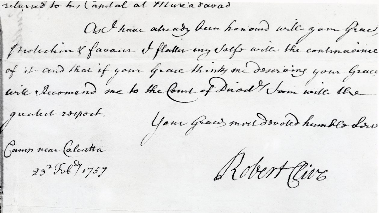 Robert Cliven (1725-74) allekirjoitus 1757 (muste paperille) tekijältä Unbekannt Unbekannt