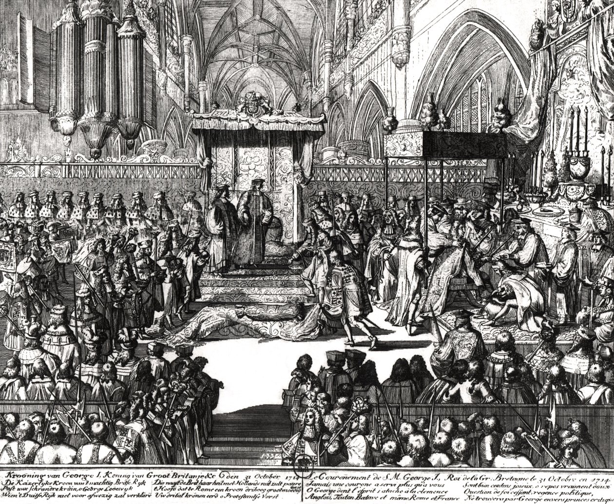 Kuningas Yrjö I:n (1660-1727) kruunaus Westminster Abbeyssa, 31. lokakuuta 1714 tekijältä Unbekannt Unbekannt