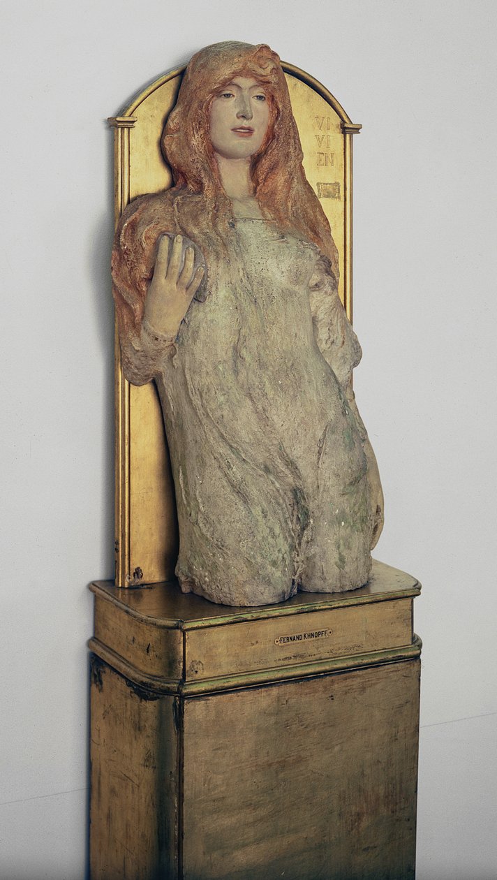 Vivien, Alfred lordi Tennysonin teoksesta "Kuninkaan idyllit", Fernand Khnopff (1858-1921), 1896 (polykromaattinen kipsi). tekijältä Unbekannt Unbekannt