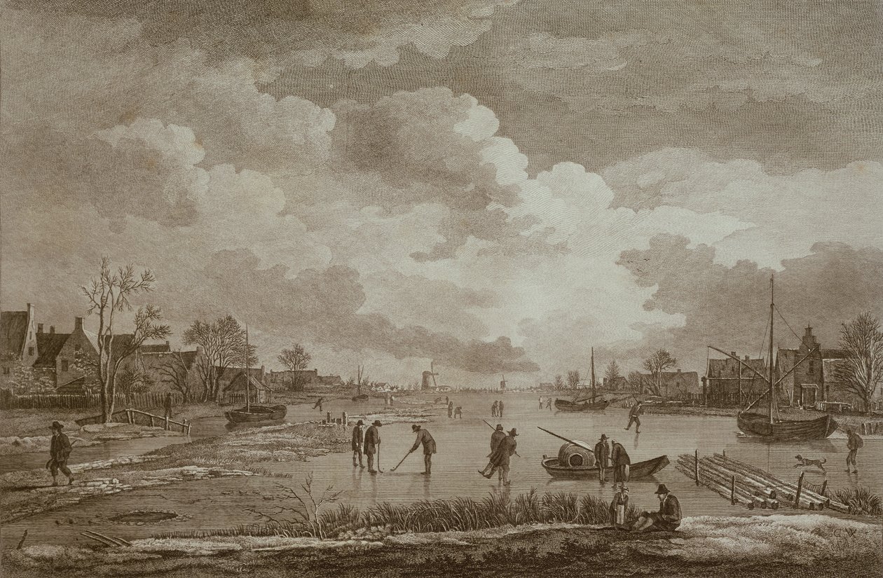 Winter, Golf on ice, kupariviivakaiverrus Van Drever, n.1753 tekijältä Unbekannt Unbekannt