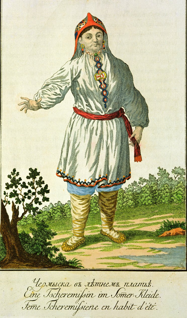 Naisen talonpojan kesäasu, Cheremes-heimo, Venäjä, 1700-luku tekijältä Unbekannt Unbekannt