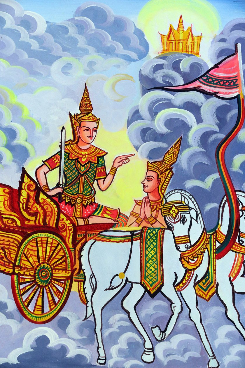 20151029, Vientiane, Laos : Wat Si Muang (Simuong) buddhalainen temppeli. Shakyamuni Buddhan elämäntarinaa kuvaava maalaus tekijältä Unbekannt