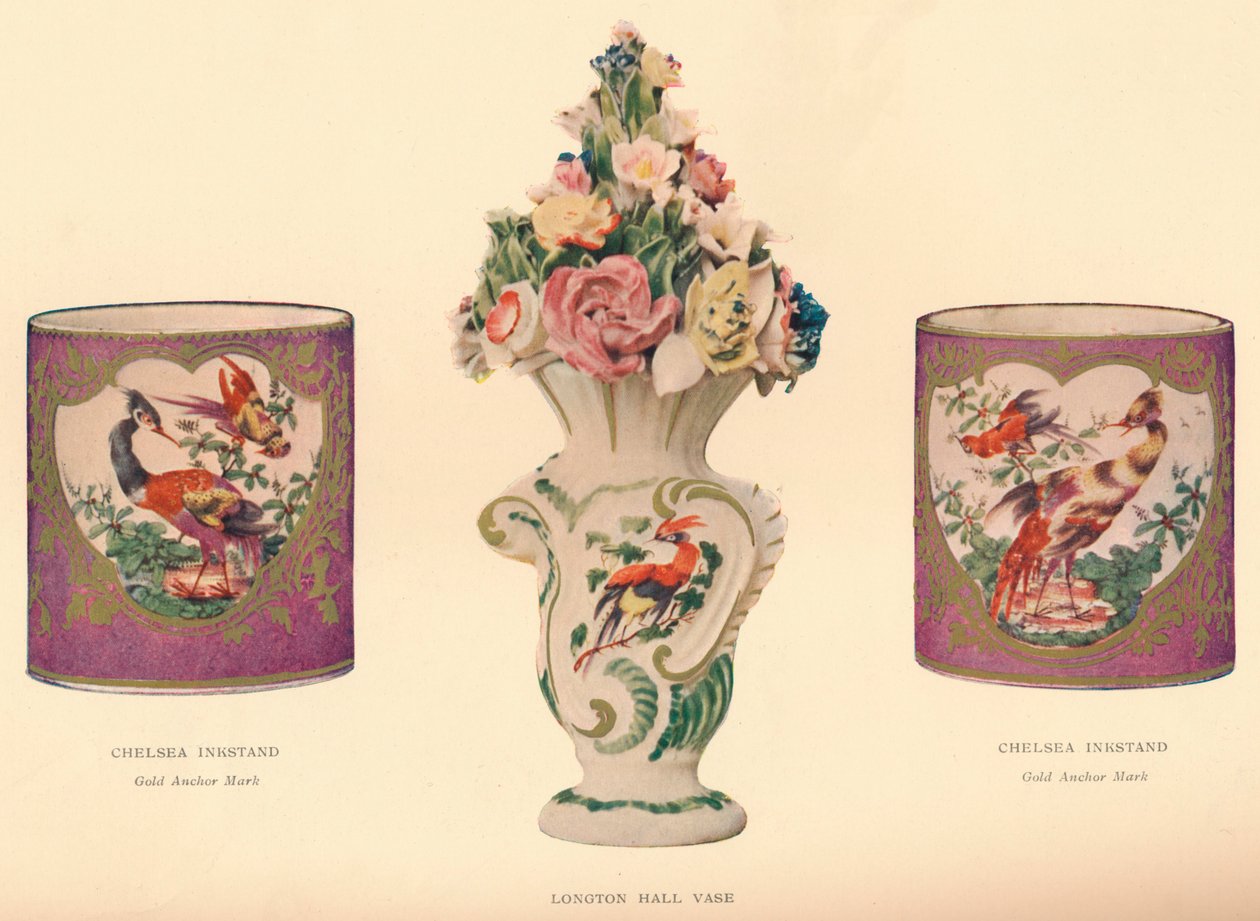 2 Chelsea Inkstands ja Longton Hall -maljakko, c1755 tekijältä Unbekannt