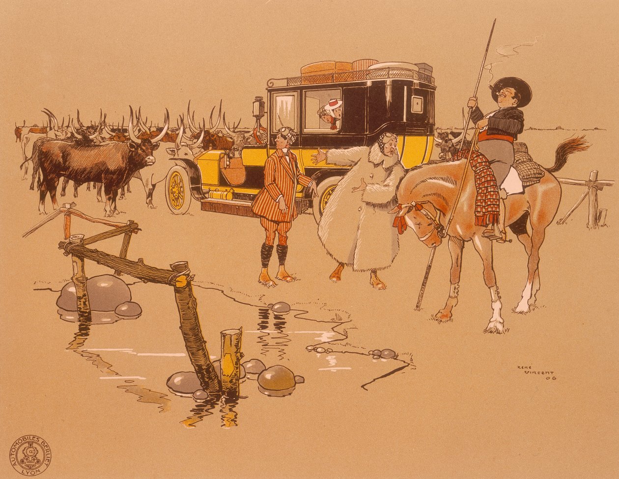 Berliet-auto jumissa karjan keskelle, 1906 tekijältä Unbekannt