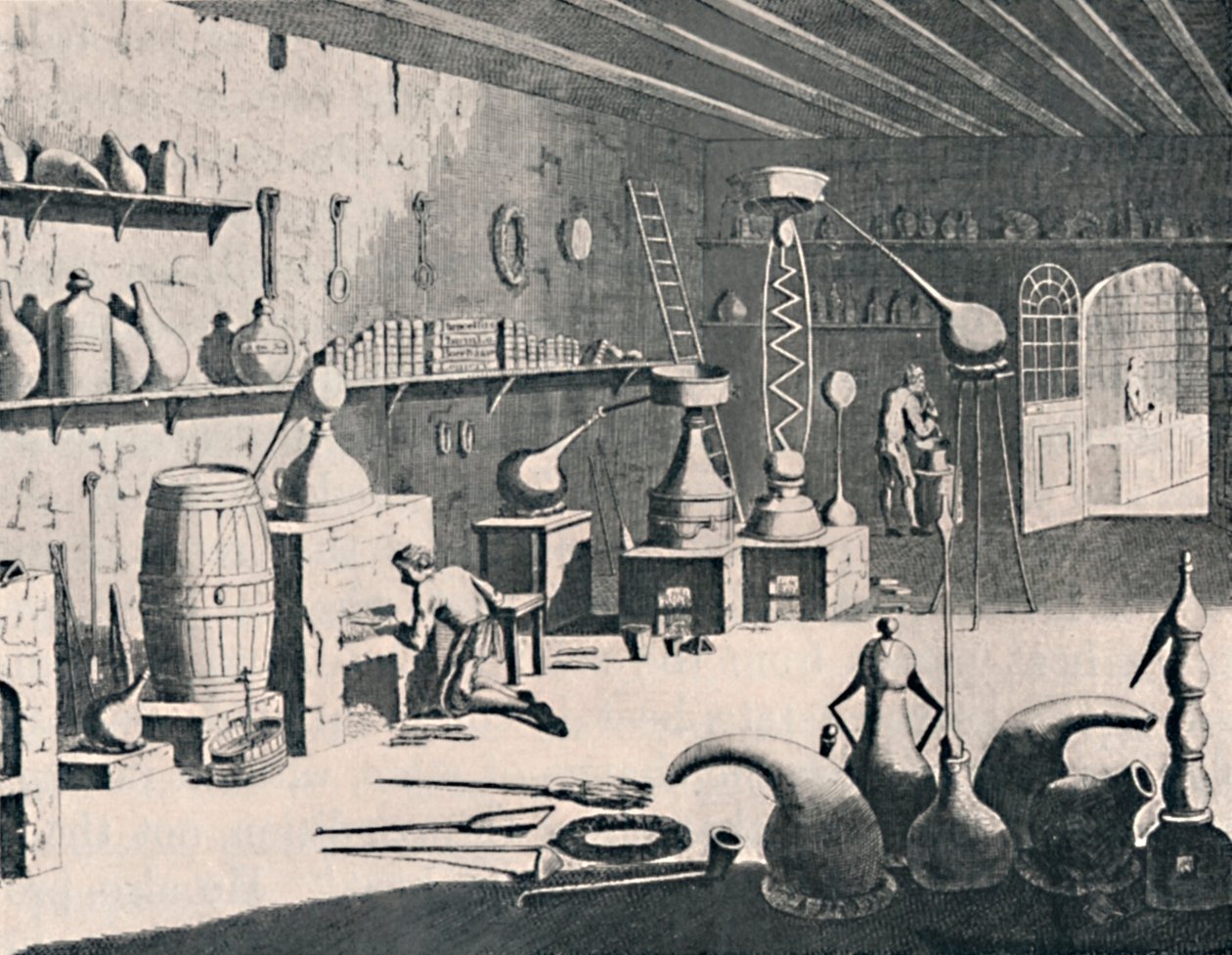 Kemiallinen laboratorio vuosina 1747, 1747, 1904 tekijältä Unbekannt