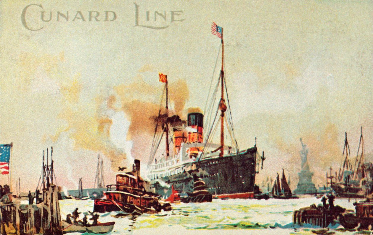 Cunardin valtamerilaiva saapuu North Riveriin, New York City, USA, vuosi 1900. tekijältä Unbekannt