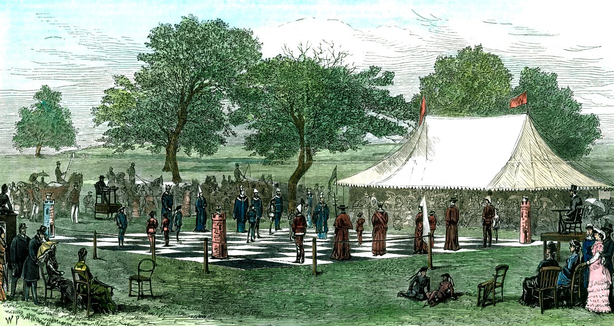 Shakkipeli elävillä nappuloilla, 1882 tekijältä Unbekannt