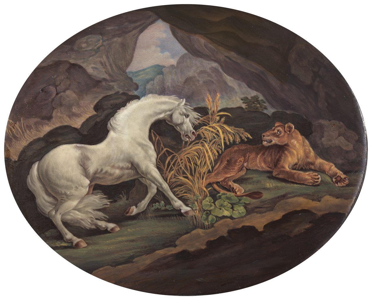 Leijonan pelkäämä hevonen, n. 1800. tekijältä Unbekannt
