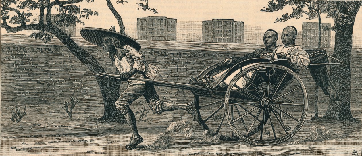 Jinriksha eli kiinalainen käsikärry, c1883. tekijältä Unbekannt